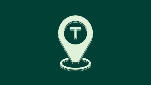 White Map Pointer Taxi Car Icon Isolated Green Background Location — Stock Video