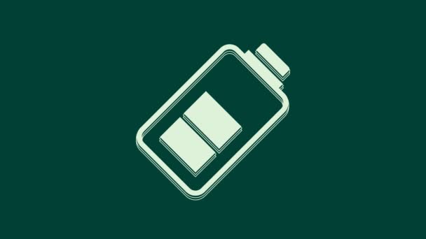 Witte Batterij Laadniveau Indicator Pictogram Geïsoleerd Groene Achtergrond Video Motion — Stockvideo