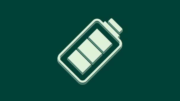 Biały Wskaźnik Poziomu Naładowania Baterii Ikona Izolowana Zielonym Tle Animacja — Wideo stockowe