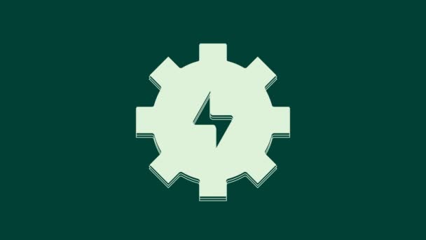 White Gear Bliksem Pictogram Geïsoleerd Groene Achtergrond Elektriciteit Bliksemschicht Video — Stockvideo