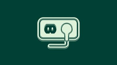 Beyaz Elektrik çıkış simgesi yeşil arkaplanda izole edildi. Elektrik prizi. Rosette sembolü. 4K Video hareketli grafik canlandırması.