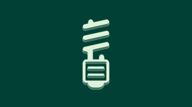 Yeşil arkaplanda beyaz LED ampul simgesi izole edildi. Ekonomik LED ışıklı ampul. Enerji lambasını sakla. 4K Video hareketli grafik canlandırması.