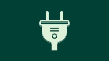 Yeşil arkaplanda beyaz elektrik prizi simgesi izole edildi. Bağlantı kavramı ve elektriğin kesilmesi. 4K Video hareketli grafik canlandırması.