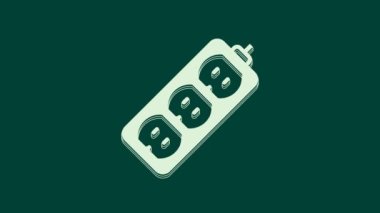 Beyaz Elektrik uzatma kablosu ikonu yeşil arka planda izole edildi. Priz prizi. 4K Video hareketli grafik canlandırması.