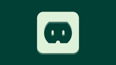 Beyaz Elektrik çıkış simgesi yeşil arkaplanda izole edildi. Elektrik prizi. Rosette sembolü. 4K Video hareketli grafik canlandırması.