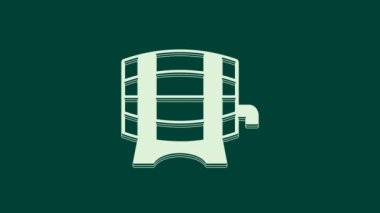 Askıda beyaz ahşap varil ve yeşil arka planda durdurma simgesi var. 4K Video hareketli grafik canlandırması.