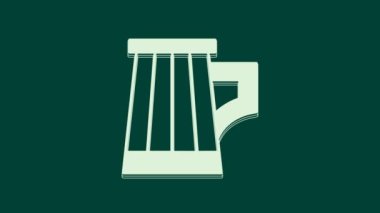 Yeşil arka planda beyaz ahşap bira bardağı ikonu var. 4K Video hareketli grafik canlandırması.