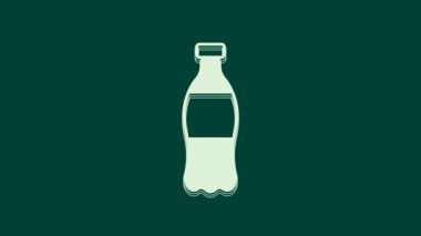 Yeşil arkaplanda beyaz bir şişe ikon izole edilmiş. Soda su içme tabelası. 4K Video hareketli grafik canlandırması.