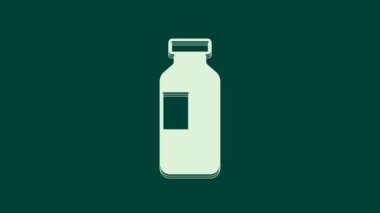 Yeşil arkaplanda beyaz bir şişe ikon izole edilmiş. Soda su içme tabelası. 4K Video hareketli grafik canlandırması.