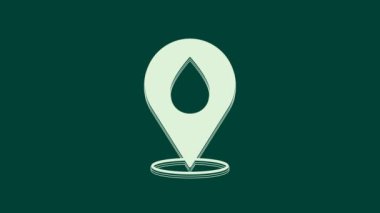 Yeşil arkaplanda konum simgesi olan beyaz su damlası. 4K Video hareketli grafik canlandırması.