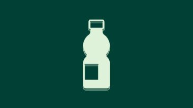 Yeşil arkaplanda beyaz bir şişe ikon izole edilmiş. Soda su içme tabelası. 4K Video hareketli grafik canlandırması.