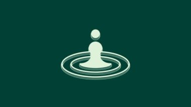 Yeşil arkaplanda beyaz su damlası simgesi izole edildi. 4K Video hareketli grafik canlandırması.