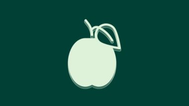 Yeşil arka planda beyaz erik meyvesi simgesi izole edildi. 4K Video hareketli grafik canlandırması.