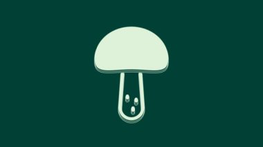 Yeşil arkaplanda beyaz mantar ikonu izole edildi. 4K Video hareketli grafik canlandırması.