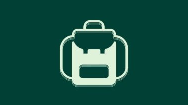 Beyaz Yürüyüş sırt çantası simgesi yeşil arkaplanda izole edildi. Kamp ve dağ gezisi sırt çantası. 4K Video hareketli grafik canlandırması.