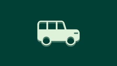 Beyaz Safari araba simgesi yeşil arkaplanda izole edildi. 4K Video hareketli grafik canlandırması.