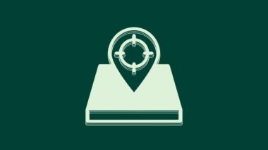 Beyaz Av alanı simgesi yeşil arka planda izole edildi. Navigasyon, işaret, konum, harita, GPS, yön, yer, pusula. 4K Video hareketli grafik canlandırması.