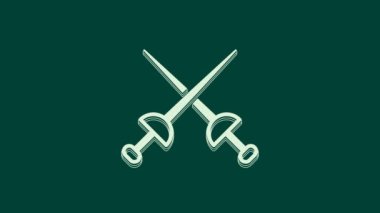 Yeşil arka planda beyaz eskrim simgesi izole edildi. Spor malzemeleri. 4K Video hareketli grafik canlandırması.