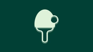 Masa tenisi ikonunu oynamak için beyaz raket yeşil arka planda izole edilmiş. 4K Video hareketli grafik canlandırması.