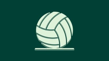Beyaz voleybol ikonu yeşil arka planda izole edildi. Spor malzemeleri. 4K Video hareketli grafik canlandırması.