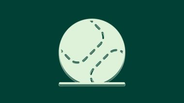Beyzbol topu ikonu yeşil arka planda izole edildi. 4K Video hareketli grafik canlandırması.