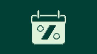 Yeşil arkaplanda beyaz indirimli etiket simgesi izole edildi. Etiket alışverişi. Özel teklif işareti. İndirim kuponları sembolü. 4K Video hareketli grafik canlandırması.