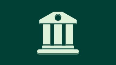 White Bank bina simgesi yeşil arkaplanda izole edildi. 4K Video hareketli grafik canlandırması.