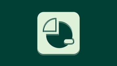 Beyaz Pasta grafiği bilgi simgesi yeşil arkaplanda izole edildi. Diyagram çizelgesi. 4K Video hareketli grafik canlandırması.