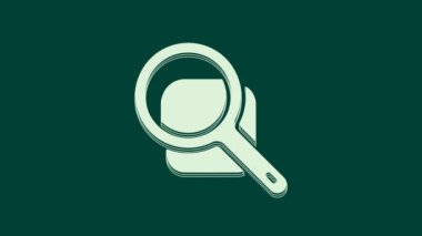 Yeşil arka planda beyaz büyüteç simgesi izole edildi. Arama, odaklanma, yakınlaştırma, iş sembolü. 4K Video hareketli grafik canlandırması.