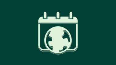 Beyaz Dünya Günü ikonu yeşil arka planda izole edildi. Çevre dostu dünya. Ekoloji ve doğa kavramı. 4K Video hareketli grafik canlandırması.