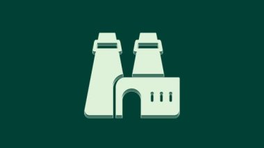 Beyaz Fabrika yapım ikonu yeşil arka planda izole edildi. Endüstriyel bina. 4K Video hareketli grafik canlandırması.