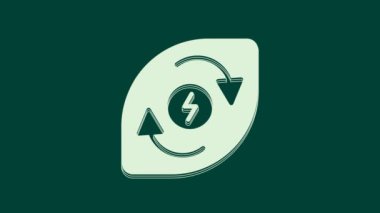 Beyaz su enerji ikonu yeşil arkaplanda izole edildi. Su damlacıklarıyla ekoloji kavramı. Alternatif enerji kavramı. 4K Video hareketli grafik canlandırması.