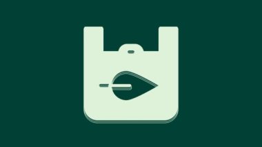 Yeşil zemin üzerinde geri dönüşüm simgesi olan beyaz kağıt alışveriş torbası. Geri dönüşüm sembollü çanta. 4K Video hareketli grafik canlandırması.