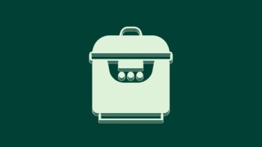 Beyaz Yavaş Pişirme simgesi yeşil arkaplanda izole edildi. Elektrikli tava. 4K Video hareketli grafik canlandırması.