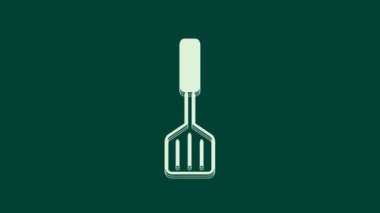 Beyaz Spatula simgesi yeşil arkaplanda izole edildi. Mutfak spatula ikonu. Barbekü spatula işareti. Barbekü ve ızgara aleti. 4K Video hareketli grafik canlandırması.