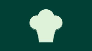 Beyaz Şef şapka simgesi yeşil arkaplanda izole edildi. Aşçılık sembolü. Aşçı şapkası. 4K Video hareketli grafik canlandırması.