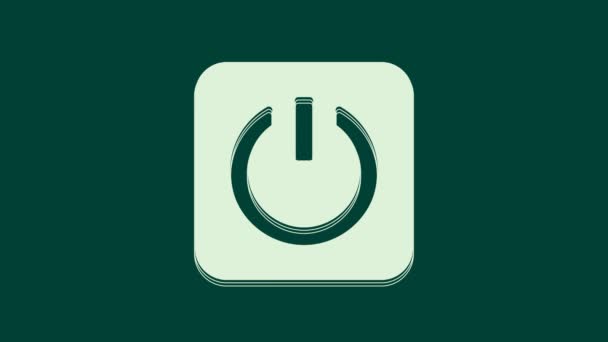 Icono Botón Encendido Blanco Aislado Sobre Fondo Verde Firma Inicial — Vídeo de stock