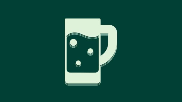 Białe Szklanki Ikony Piwa Izolowane Zielonym Tle Animacja Graficzna Ruchu — Wideo stockowe
