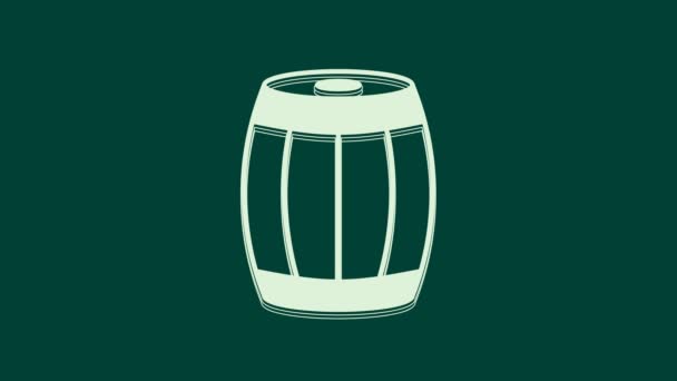 Ícone Barril Madeira Branco Isolado Fundo Verde Barril Álcool Recipiente — Vídeo de Stock