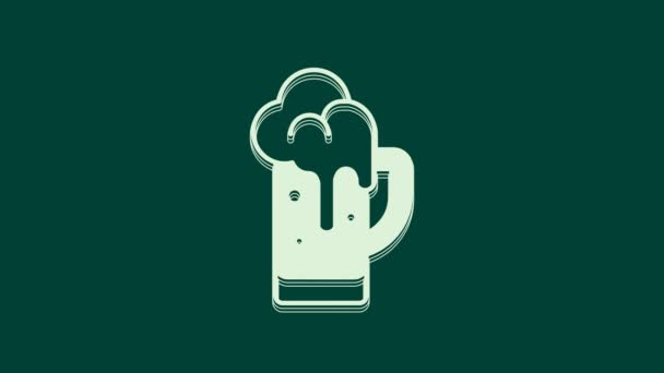 Білий Келих Пива Ізольований Зеленому Фоні Відео Рух Графічна Анімація — стокове відео