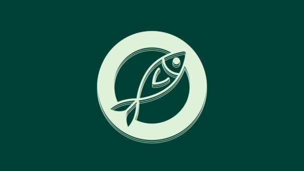 Bílá Ikona Sušené Ryby Izolované Zeleném Pozadí Grafická Animace Pohybu — Stock video