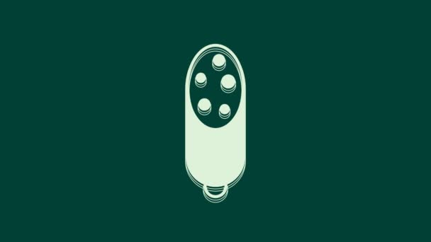 緑の背景に隔離された白いサラミソーセージのアイコン 肉デリカテッセン製品 4Kビデオモーショングラフィックアニメーション — ストック動画