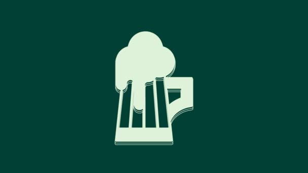 Λευκό Ξύλινο Εικονίδιο Κούπα Μπύρα Απομονώνονται Πράσινο Φόντο Γραφική Κίνηση — Αρχείο Βίντεο