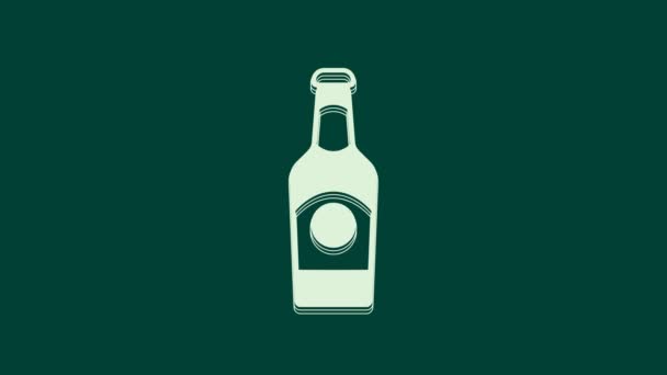 Icono Botella Cerveza Blanca Aislado Sobre Fondo Verde Animación Gráfica — Vídeo de stock