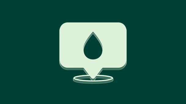 Bílá Voda Kapka Ikonou Umístění Izolované Zeleném Pozadí Grafická Animace — Stock video