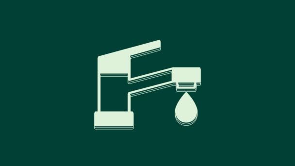 Ícone Torneira Água Branca Isolado Fundo Verde Animação Gráfica Movimento — Vídeo de Stock
