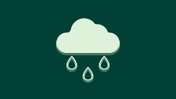Biała Chmura Ikoną Deszczu Zielonym Tle Deszczowe Opady Deszczu Kroplami — Wideo stockowe