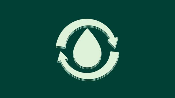 Witte Recycle Schoon Aqua Pictogram Geïsoleerd Groene Achtergrond Druppel Water — Stockvideo