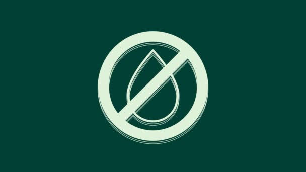 Gota Agua Blanca Icono Prohibido Aislado Sobre Fondo Verde Hay — Vídeo de stock
