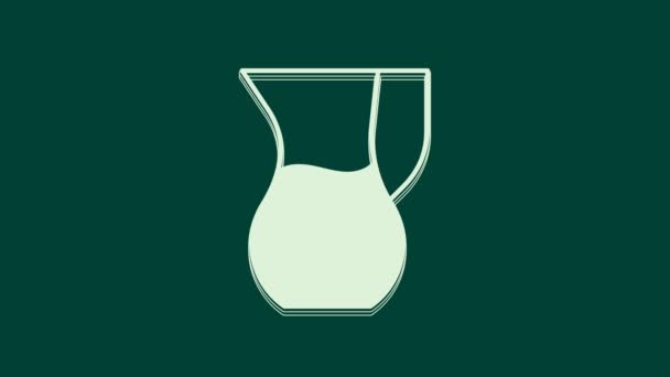 Vit Kanna Glas Med Vatten Ikon Isolerad Grön Bakgrund Vattenkokare — Stockvideo